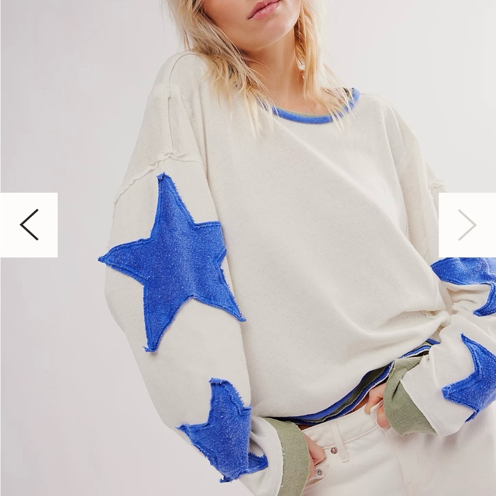 Free People MEDIUM  We the Free You're A Star Tee Patchwork Stripe Snowflake